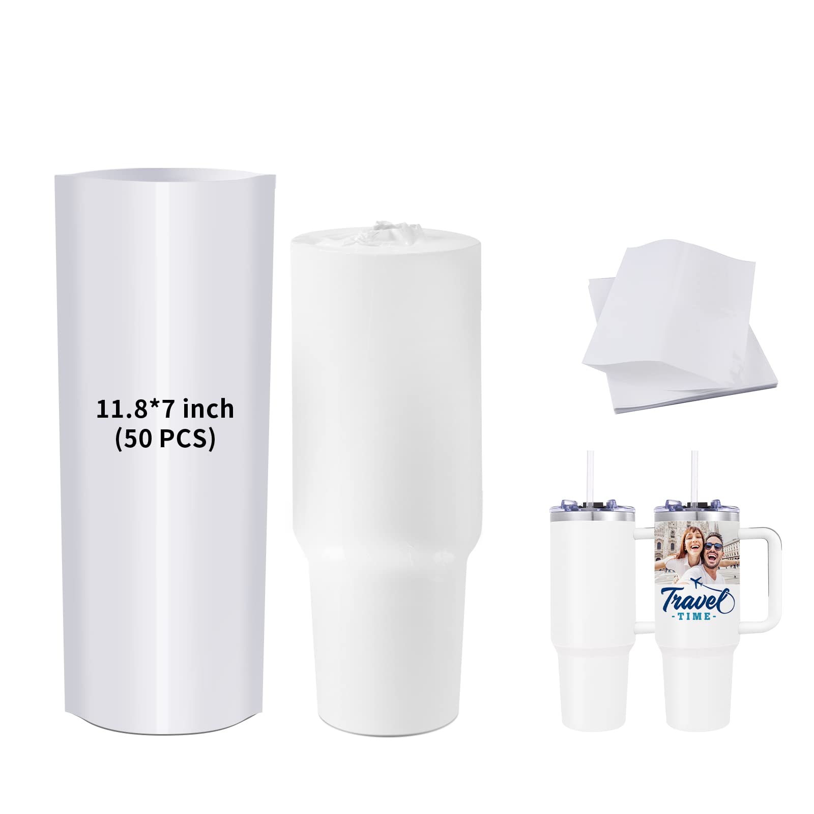 Sublimation Shrink Wrap Film Sleeves for Tumblers,White Shrink Wrap Film Bags for Sublimation Tumblers Cups Mugs Water Bottle 50 Pack