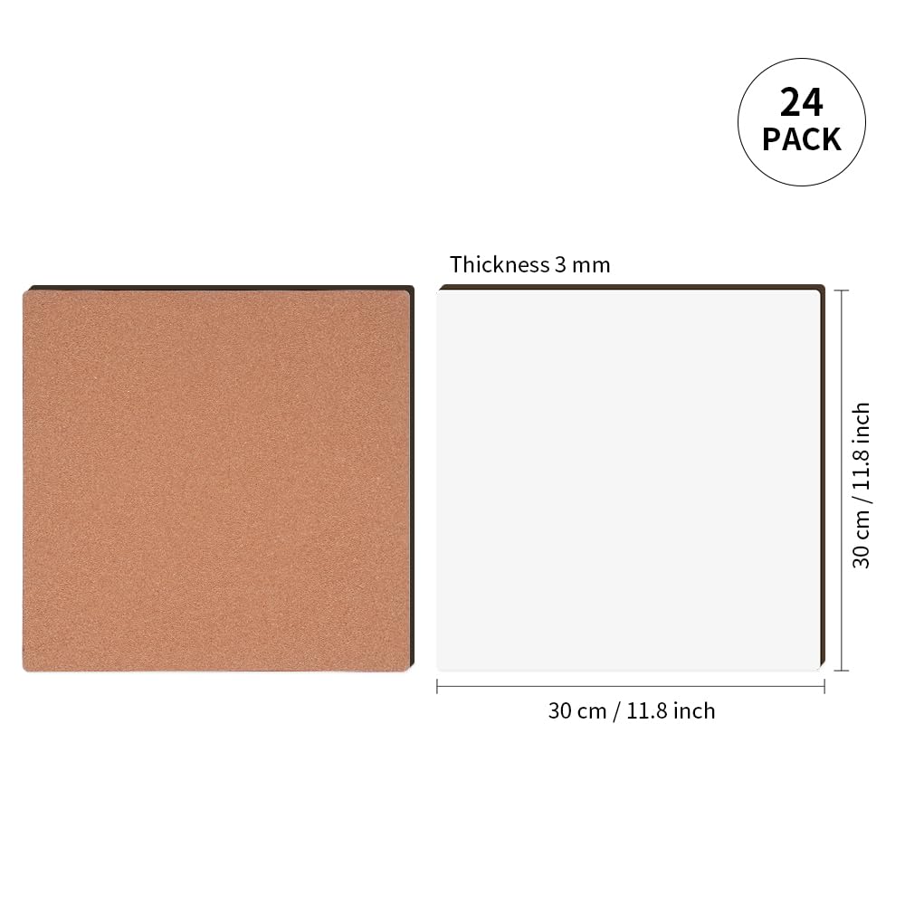 Wholesale Sublimation MDF Board Blanks Sheets with Cork Bulk White 11.8" x 11.8",1/8" Thick(3 mm) Wood Boards for Custom Coasters,for Xtool Glowforge 40 W Cutting Machine DIY Projects 24 Pack & 72 Pack & 144 Pack
