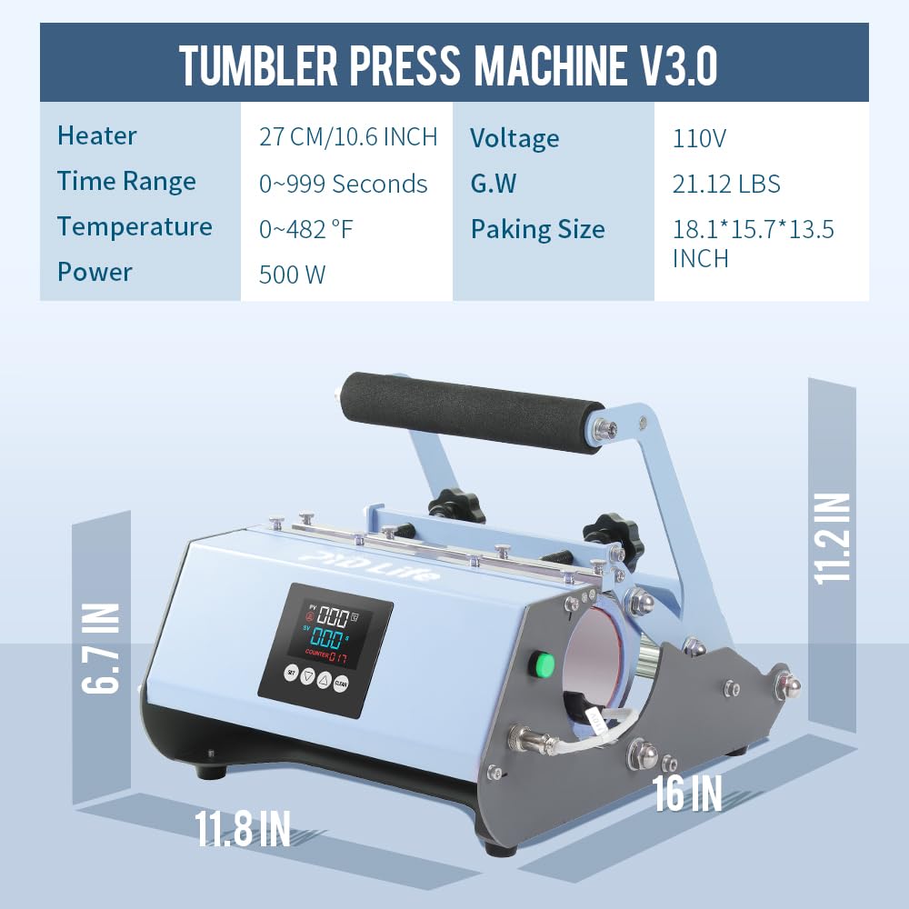 Tumbler Heat Press Machine 30 OZ 20 OZ 16 OZ for Sublimation Blanks Tumblers Cups Mugs V3.0