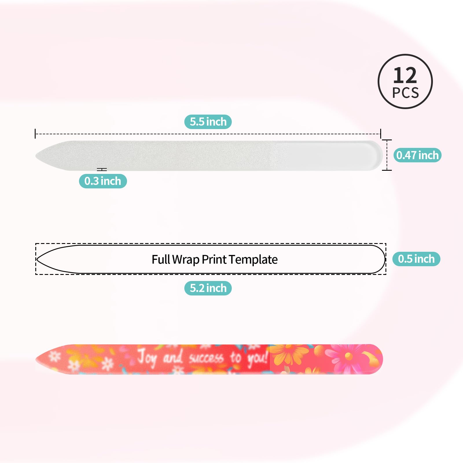 Wholesale Sublimation Glass Nail File Blanks,Crystal Nail Filer for Natural Nails, Washable and Reusable Nail Filer,Customable Nail File for Women 12 Pack