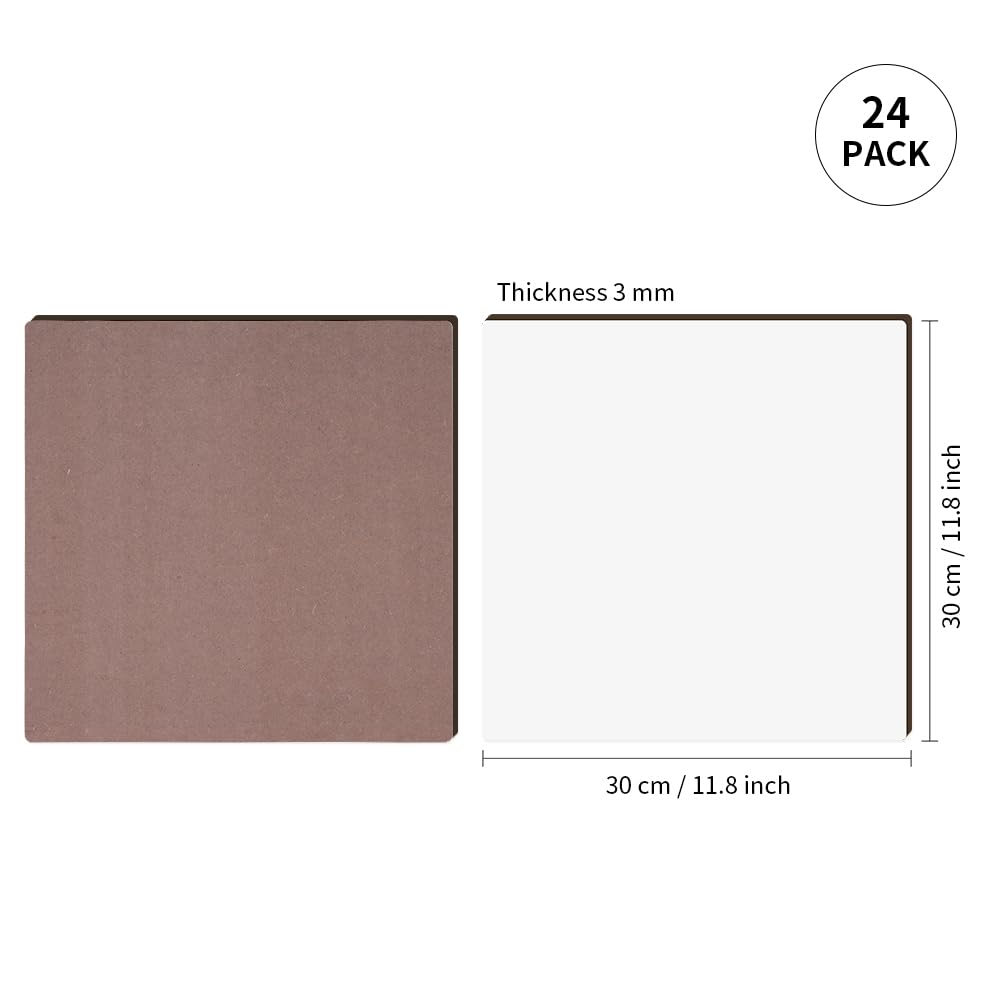 Wholesale Sublimation MDF Board Blanks Sheets Bulk White 11.8" x 11.8",1/8" Thick(3 mm) Wood Boards for Custom Coasters Ornaments,for Xtool Glowforge 40 W Cutting Machine 24 Pack & 72 Pack & 144 Pack