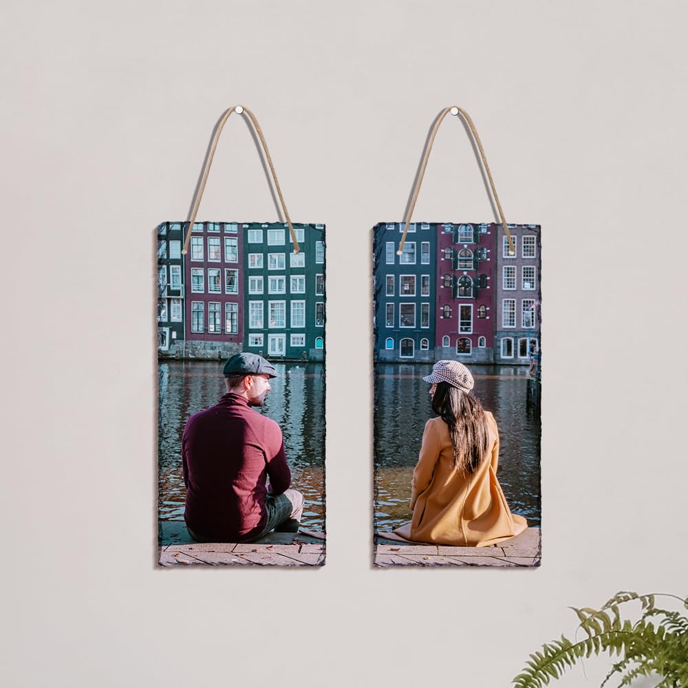 Wholesale Sublimation Hanging Photo Slates Rock Blanks 5.6" x 11.4" Bulk Stone Frames Wall Hanger with Rope for Home Decor 16 Pack