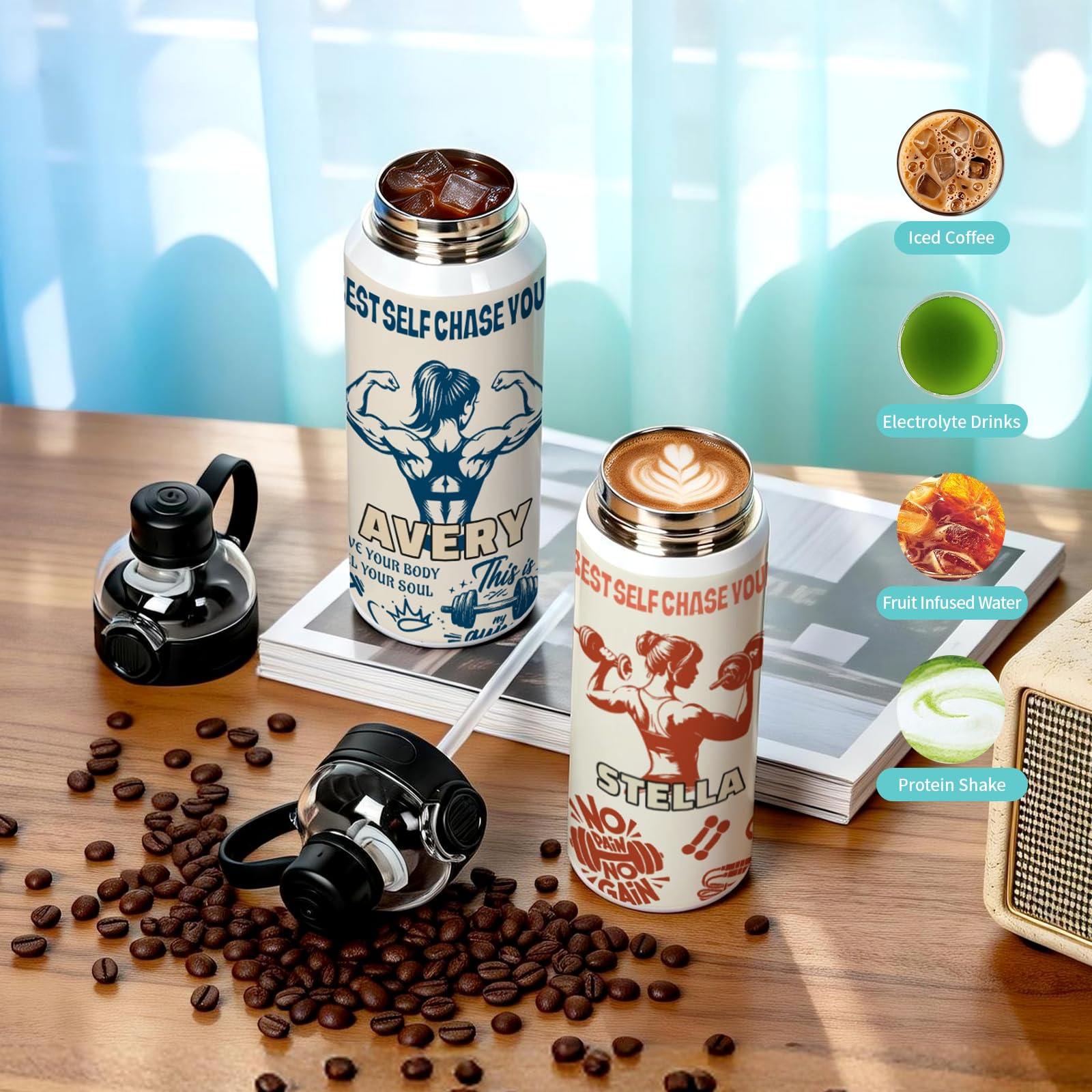 Wholesale Sublimation Sports Insulated Water Bottle Blanks Vacuum Tumblers with Straw Spout Pop Lid and Silicone Handle for Gym,Hiking,Outdoors(2 Size) 8 Pack & 24 Pack