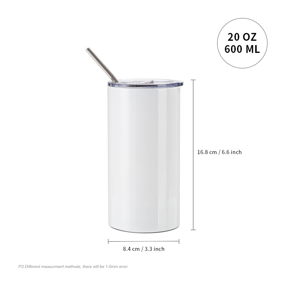 Wholesale 20 OZ Sublimation Blanks Tumbler Straight Fatty Stainless Steel Tumblerwith Lid and Metal Straw for Mug Press Machine 4 Pack