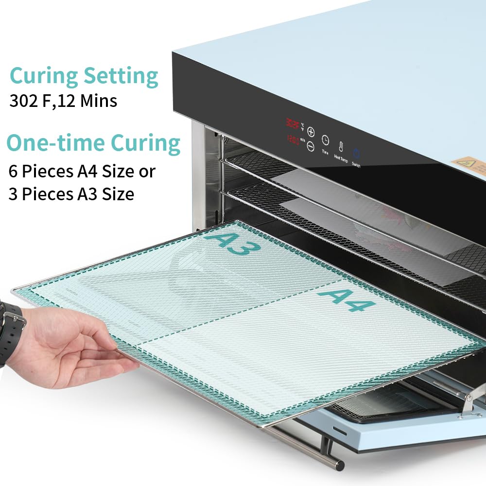 DTF Oven Dryer A3 A4 3 Layers 1450 W 120 V Light Blue for DTF Heat Transfer Film Sheets,DTF Curing Oven 11.8" x 17.7" for Bulk DTF Films Dryer