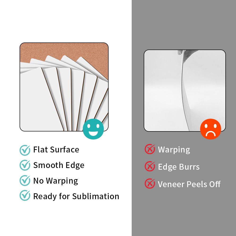 Wholesale Sublimation MDF Board Blanks Sheets with Cork Bulk White 11.8" x 11.8",1/8" Thick(3 mm) Wood Boards for Custom Coasters,for Xtool Glowforge 40 W Cutting Machine DIY Projects 24 Pack & 72 Pack & 144 Pack