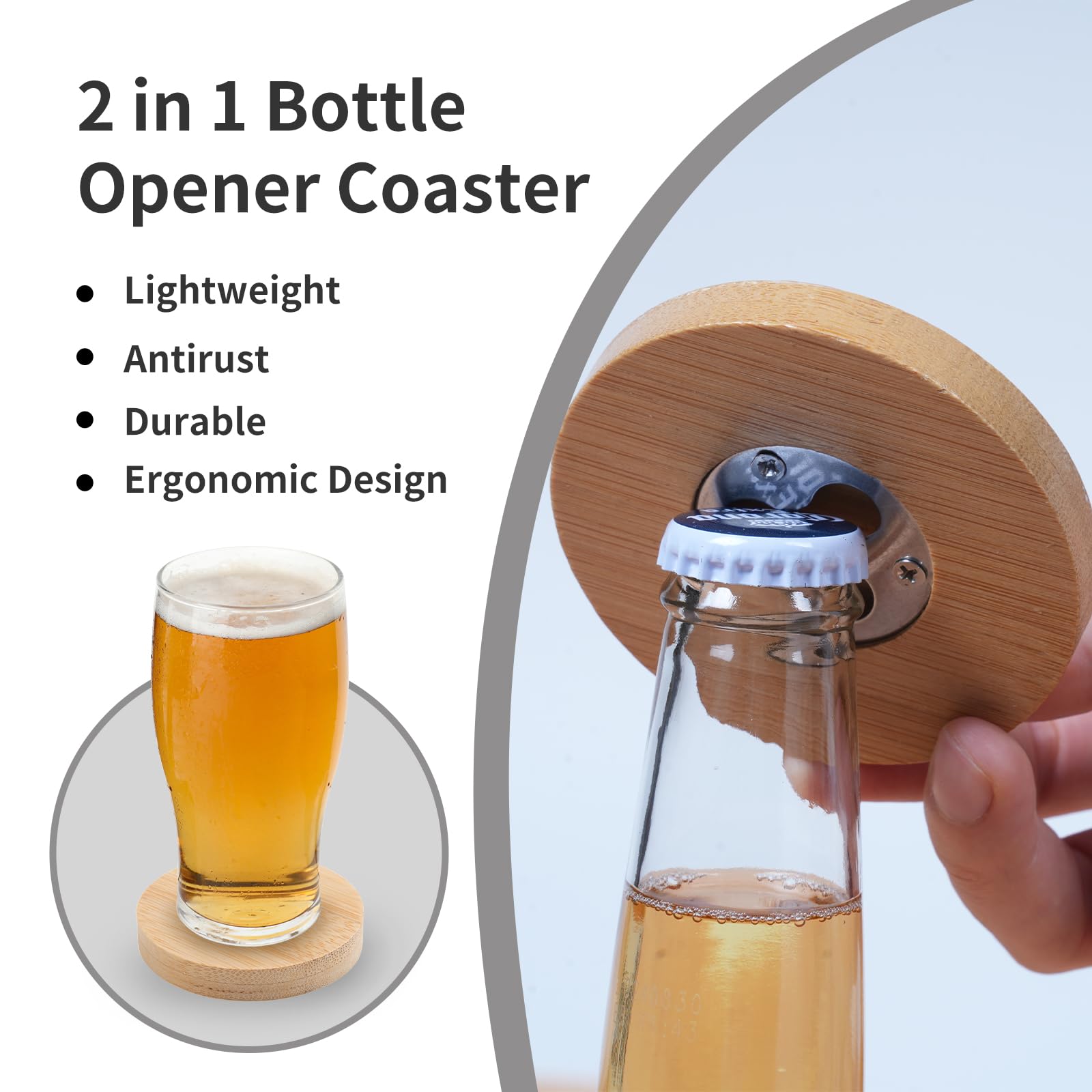 Wholesale 2 in 1 Sublimation Stainless Steel Bottle Opener Mug Cup Coasters Blanks Bamboo (2  Shapes)