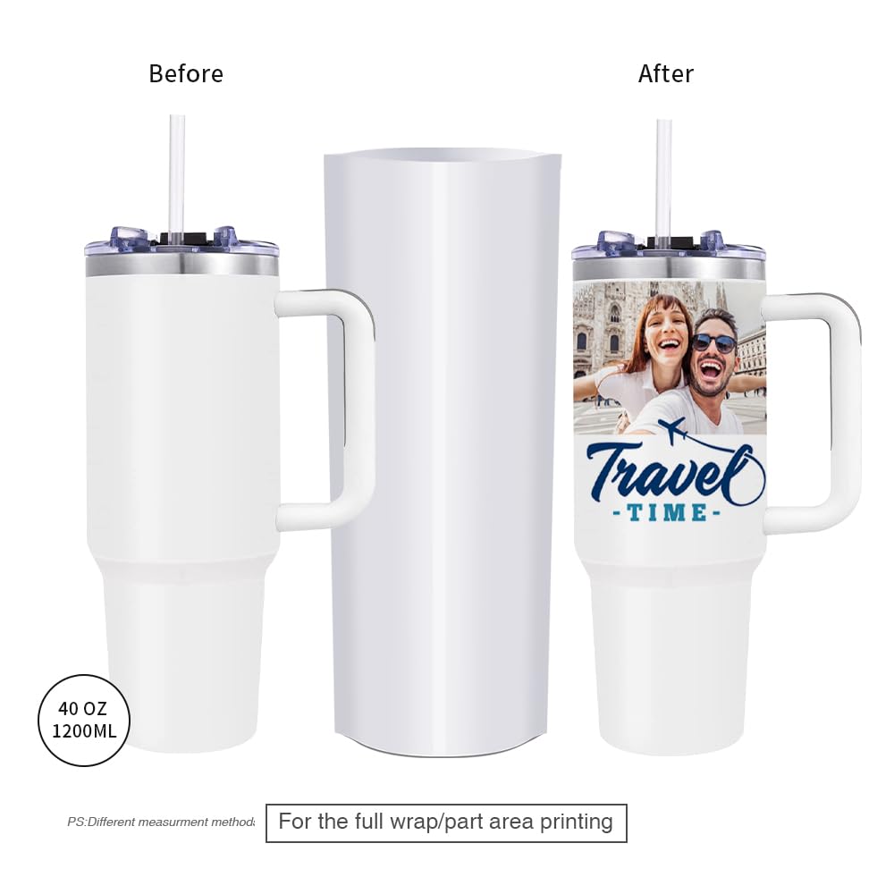 Sublimation Shrink Wrap Sleeve White Bags 11.8 x 7 Inch for 40 OZ Tumbler with Handle,Sublimation Mugs Cups Tumblers Water Bottles Print by Sublimation Oven 100 PCS for CA