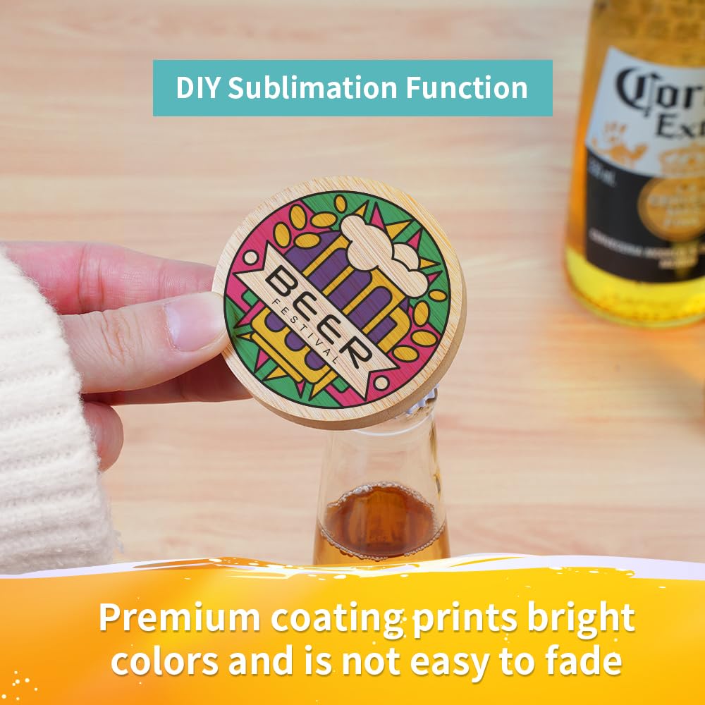 Wholesale 2 in 1 Sublimation Bamboo Stainless Steel Bottle Opener Fridge Magnet Blanks Round 2.36" Wooden Bulk 24 Pack