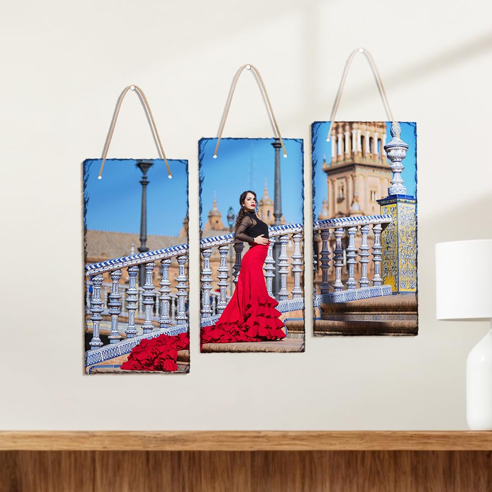 Wholesale Sublimation Hanging Photo Slates Rock Blanks 5.6" x 11.4" Bulk Stone Frames Wall Hanger with Rope for Home Decor 16 Pack