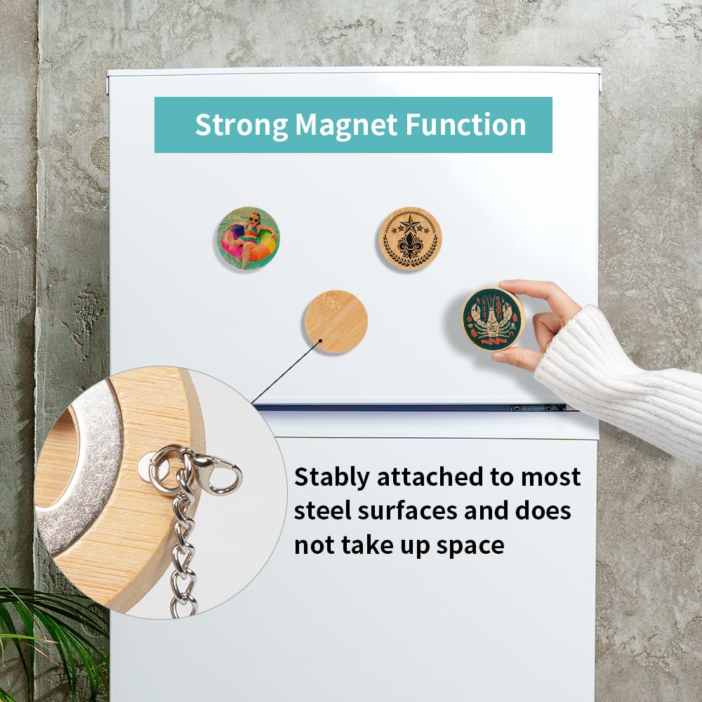 Wholesale 2 in 1 Sublimation Bamboo Stainless Steel Bottle Opener Fridge Magnet Blanks Round 2.36" Wooden Bulk 24 Pack