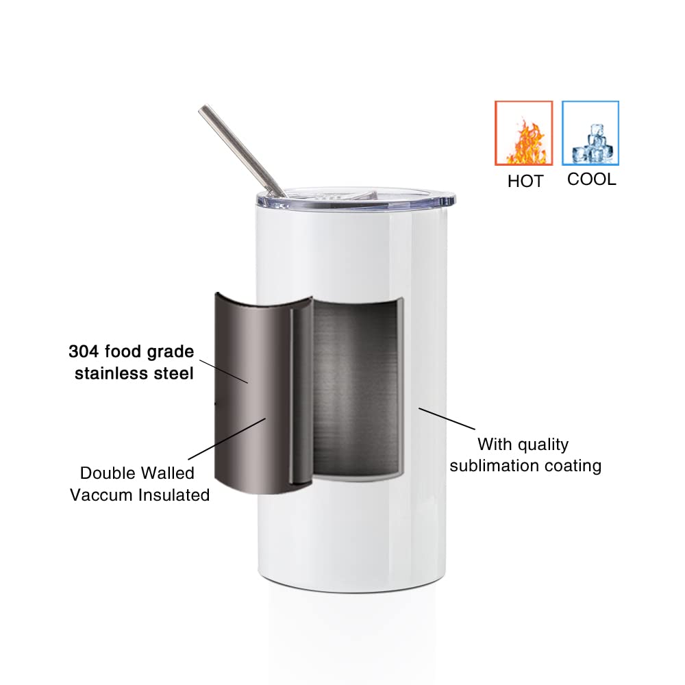Wholesale 20 OZ Sublimation Blanks Tumbler Straight Fatty Stainless Steel Tumblerwith Lid and Metal Straw for Mug Press Machine 4 Pack
