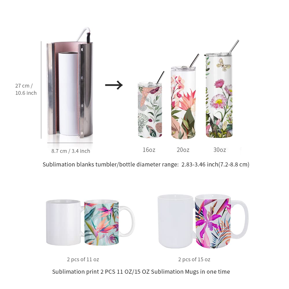 Tumbler Heat Press Machine 30 OZ 20 OZ 16 OZ for Sublimation Blanks Tumblers Cups Mugs V3.0