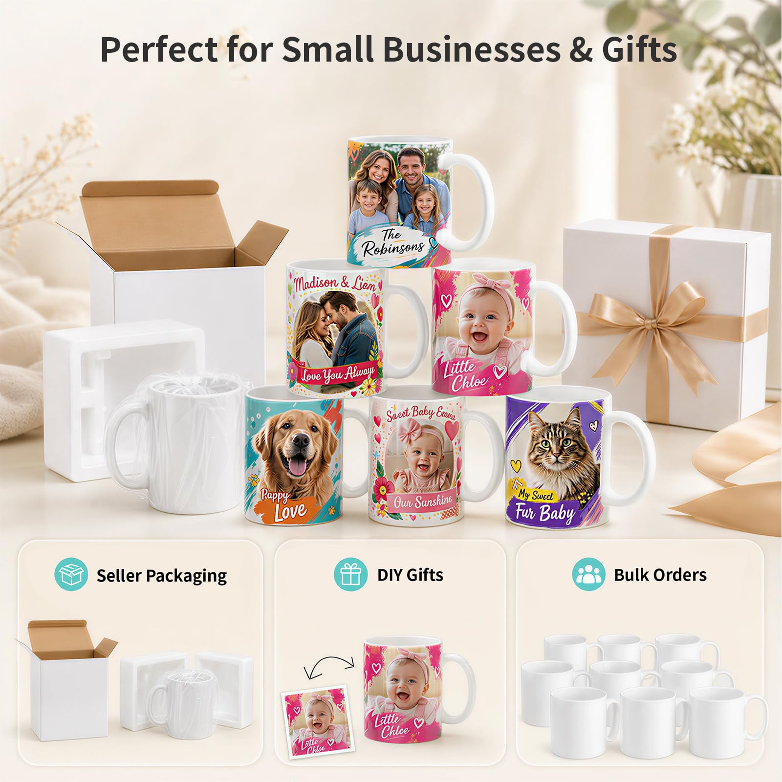 Wholesale 11 OZ Sublimation Coffee Mugs Blanks with Individual White Box, Tazas Para Sublimacion, Compatible with Cricut Mug Press Sublimation Oven
