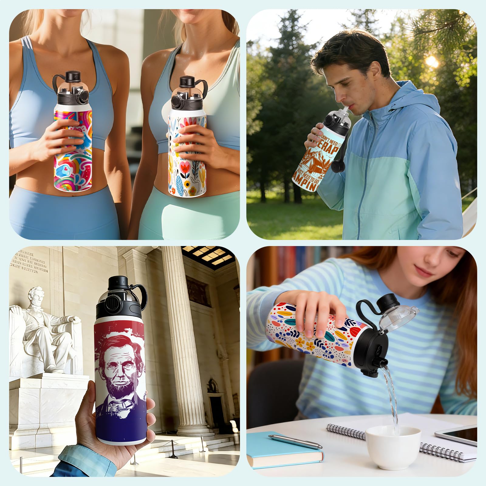 Wholesale Sublimation Sports Insulated Water Bottle Blanks Vacuum Tumblers with Straw Spout Pop Lid and Silicone Handle for Gym,Hiking,Outdoors(2 Size) 8 Pack & 24 Pack