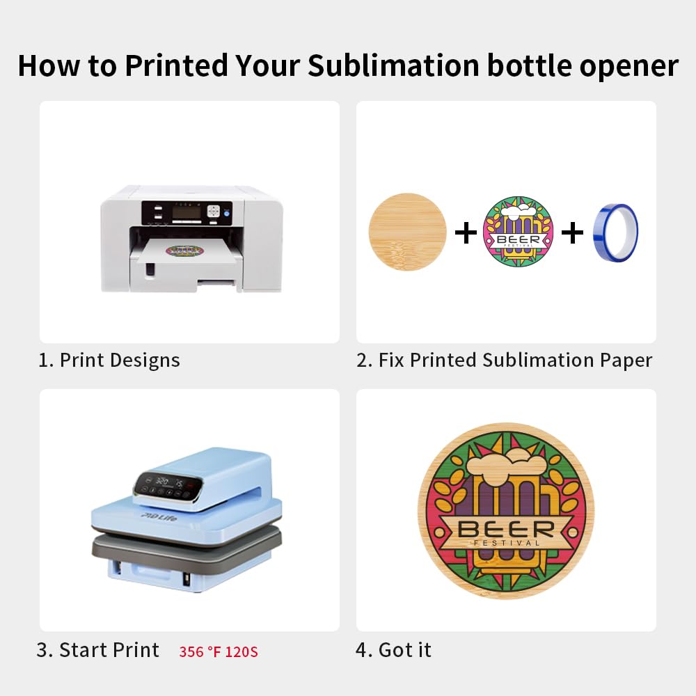 Wholesale 2 in 1 Sublimation Bamboo Stainless Steel Bottle Opener Fridge Magnet Blanks Round 2.36" Wooden Bulk 24 Pack