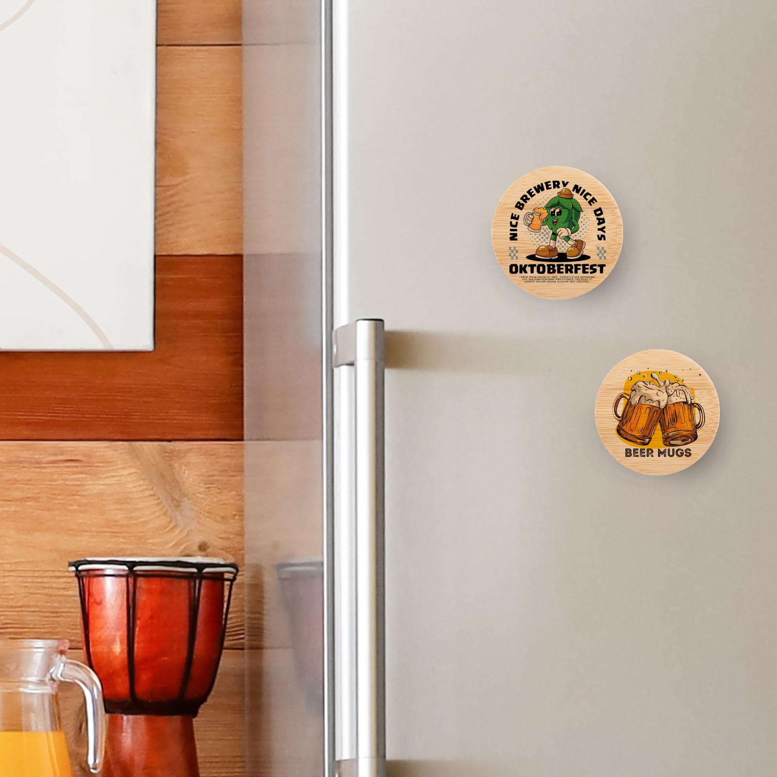 Wholesale 2 in 1 Sublimation Bamboo Stainless Steel Bottle Opener Fridge Magnet Blanks Round 2.36" Wooden Bulk 24 Pack