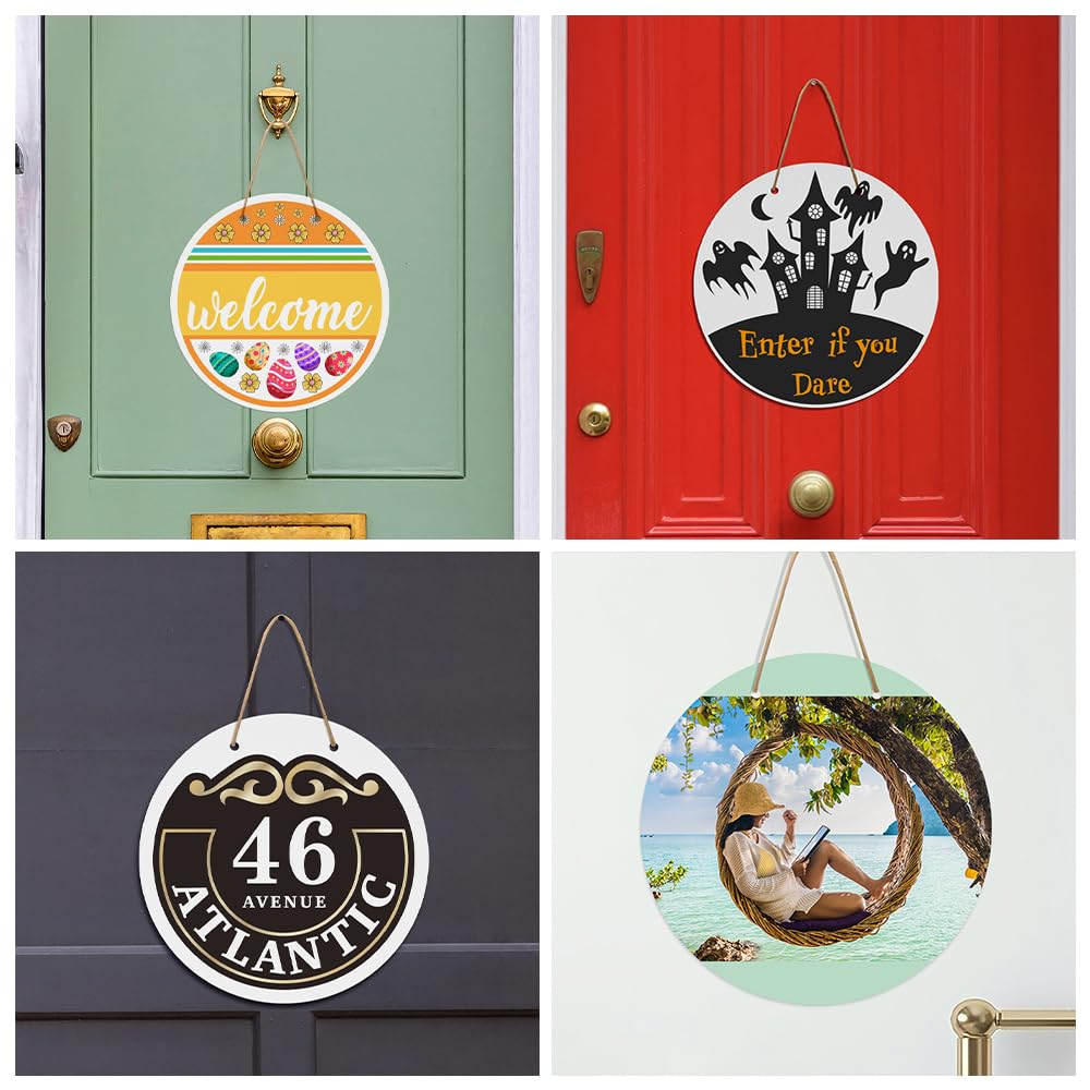 Wholesale Sublimation Door Hanger Blanks White Aluminum Round Unfinished Sign Blanks, Metal Wall Hanging Ornaments Blanks with Rope for Heat Press Machine Printing (2 Size)