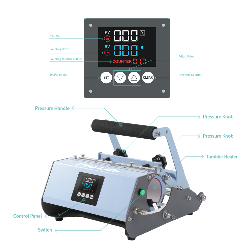 PYD Life 110 V Tumbler Heat Press Machine Blue Mug Press Machine for  30-20-16oz