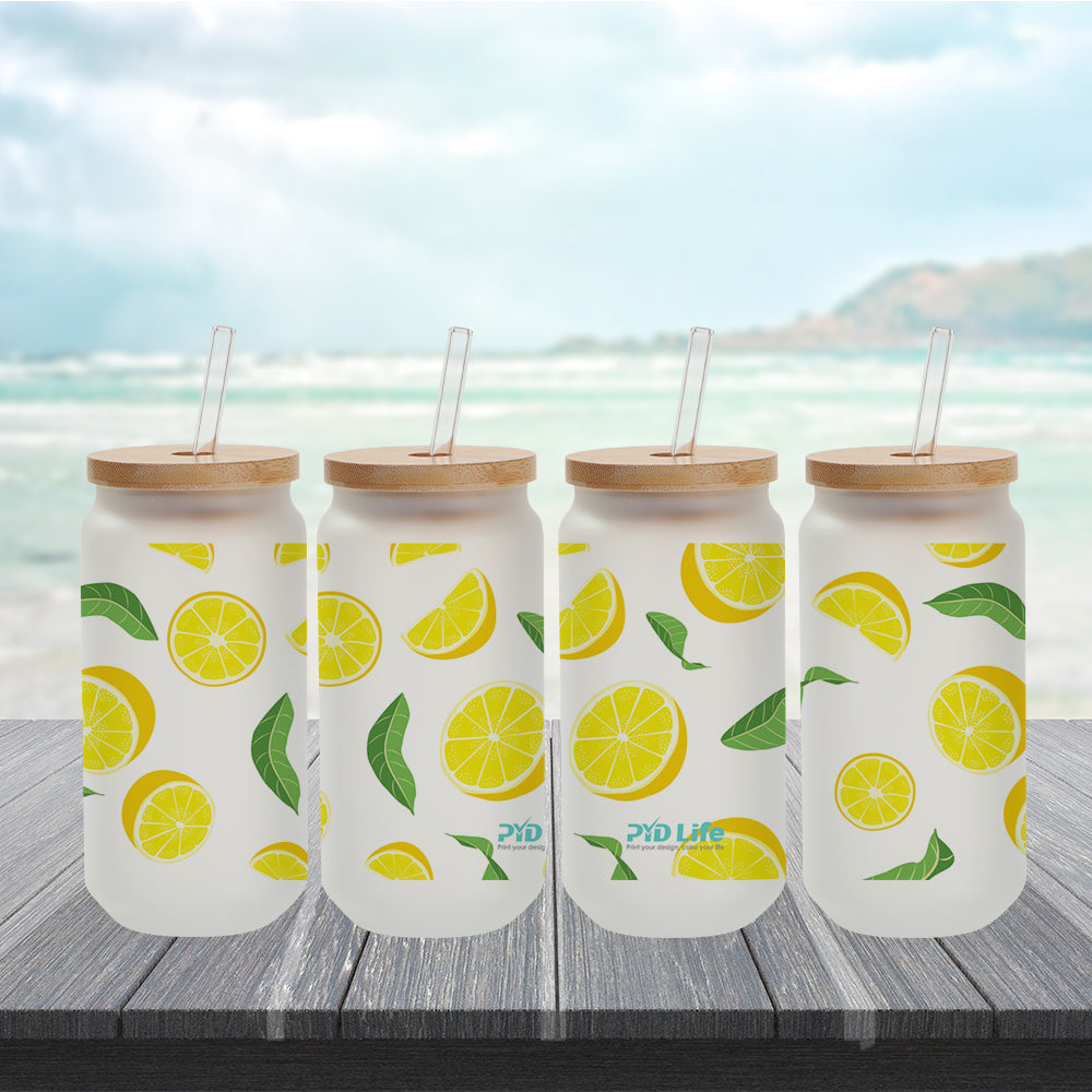 6 Pack Drinking Glass Mugs with Bamboo Lids and Straws 550ml