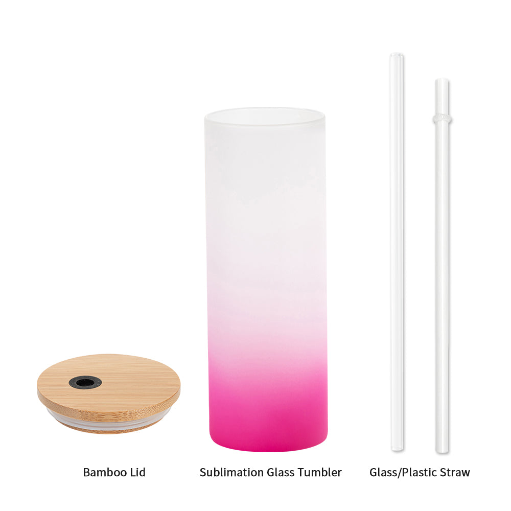 25 oz  Sublimation Frosted Gradient Color Skinny Glass Tumbler w/ Bamboo  Lid & Straw - Olivia Nyx