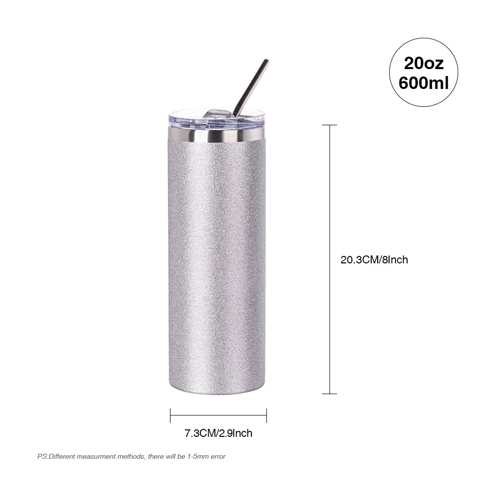 PYD Life Sublimation Blanks Tumbler Skinny Straight Matte White Powder Coating 20 oz Coffee Stainless Steel Tumbler Cups with Lid and Metal Straw