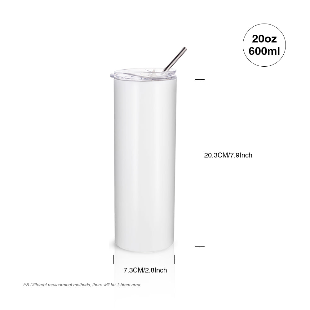 PYD Life Bulk Sublimation Tumbler Blanks Skinny White 20 OZ with Metal  Straw and Lid – PYD LIFE