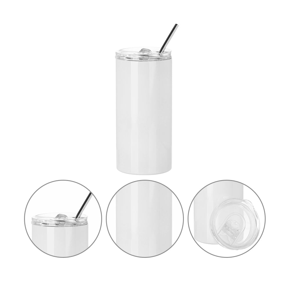 Sublimation Skinny White Tumbler with Handle, Metal Straw And Slide Lid, 16  OZ 4 Pack