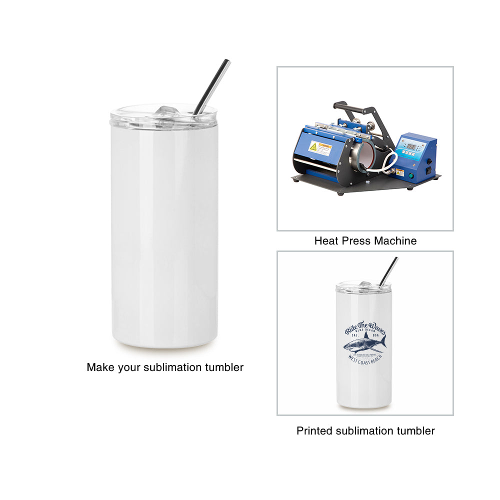 Sublimation Skinny Straight Tumbler White with Handle, Metal Straw and –  PYD LIFE