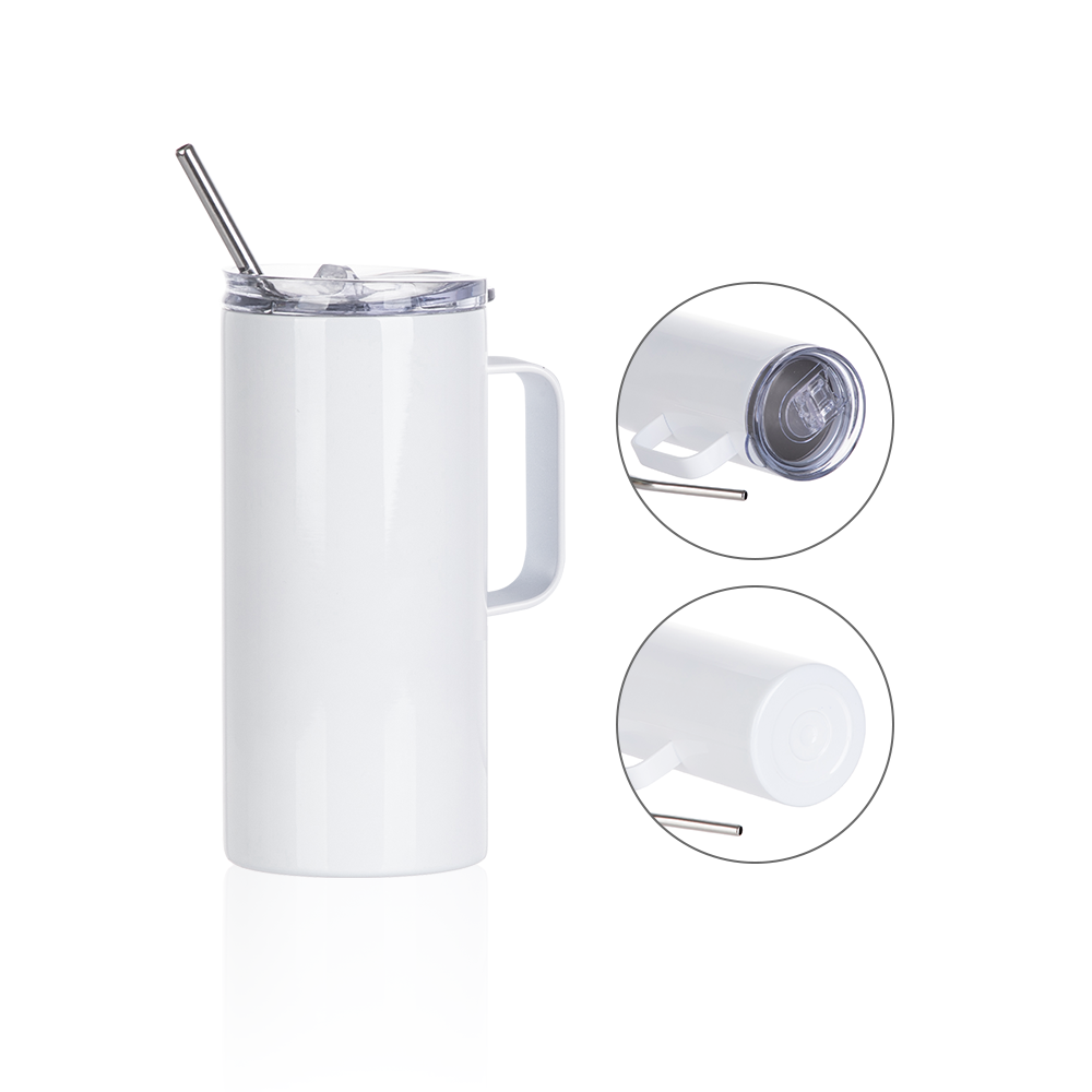 Craft Express 16 Ounce Sublimation Stainless Steel Tumbler with Straw & Lid, 4 Pack - White