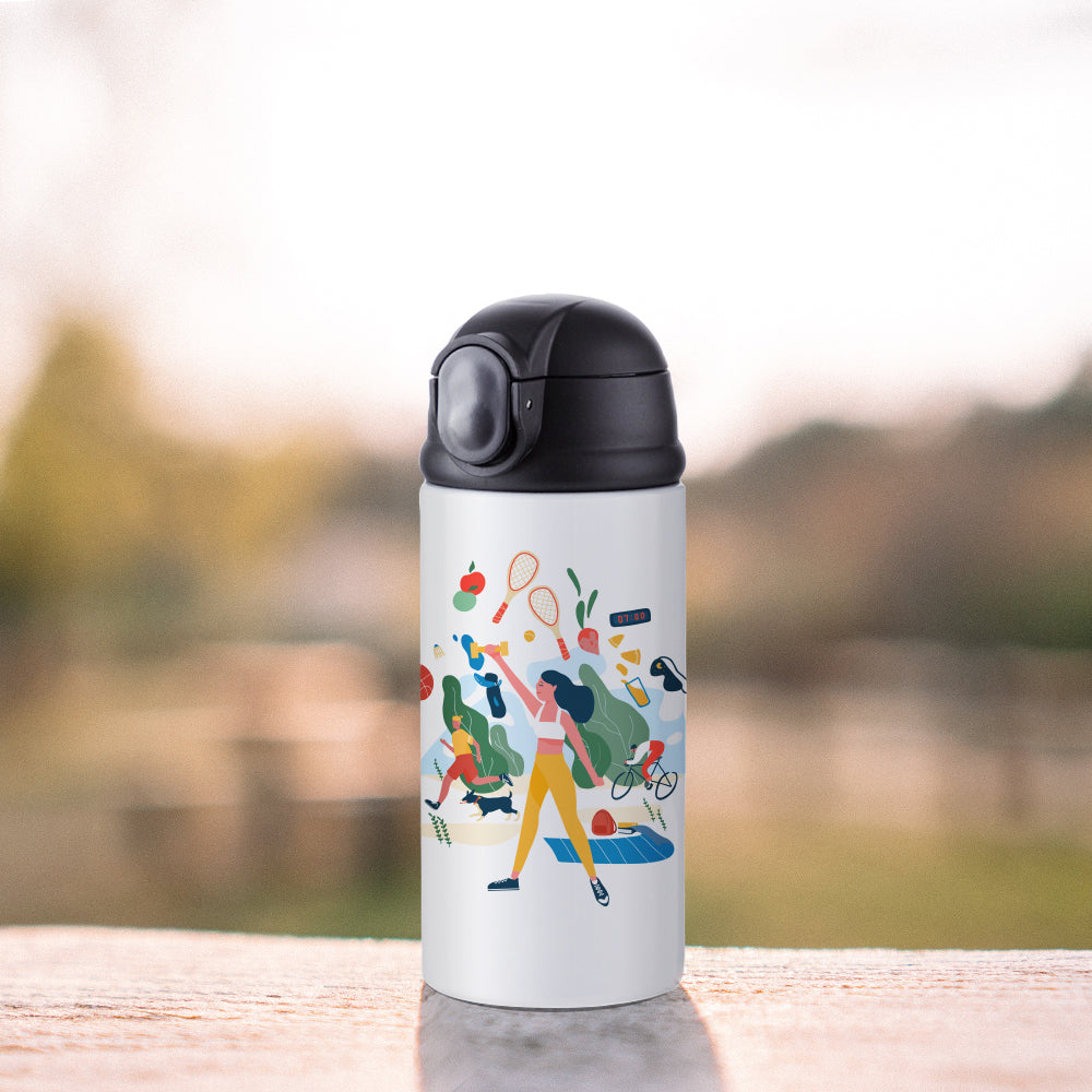 PYD Life Sublimation Blanks Kids Water Bottle Matte White Powder Coating 12 oz Straight Skinny Tumbler Sippy Up Cup with Pop Black Lid for Tumbler