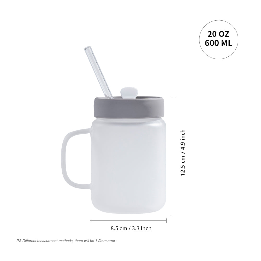Qomolangma 48 Packs 12oz Sublimation Clear Glass Mason Jar Cup with Handle,  Metal Lids & Plastic Straws 