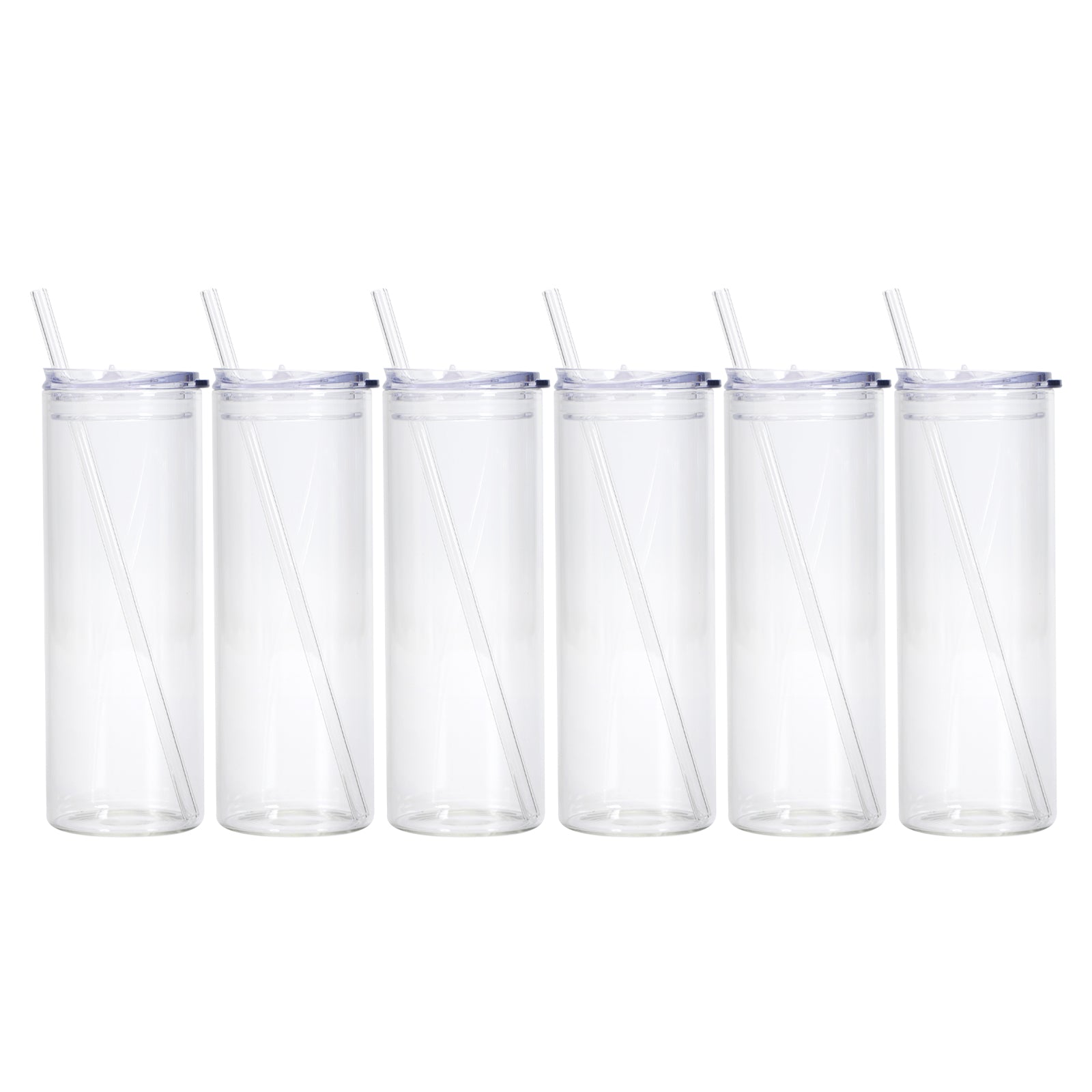 Sublimation Glass Skinny Tumbler with Bamboo Lid and Two Straws 17 oz 6 Pack