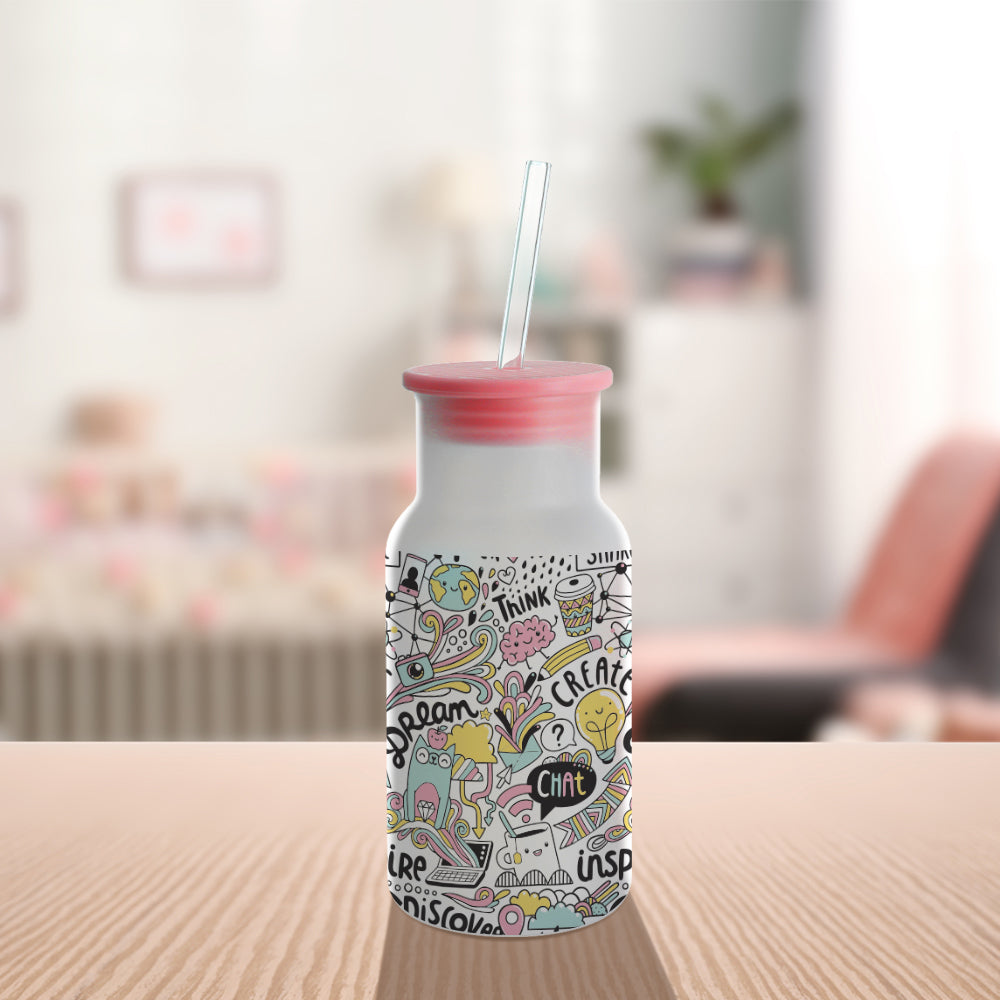 PYD Life Sublimation Blanks Glass Can Bulk Buy 18 oz Frost White Tumbler with Bamboo Lid and Glass Straw