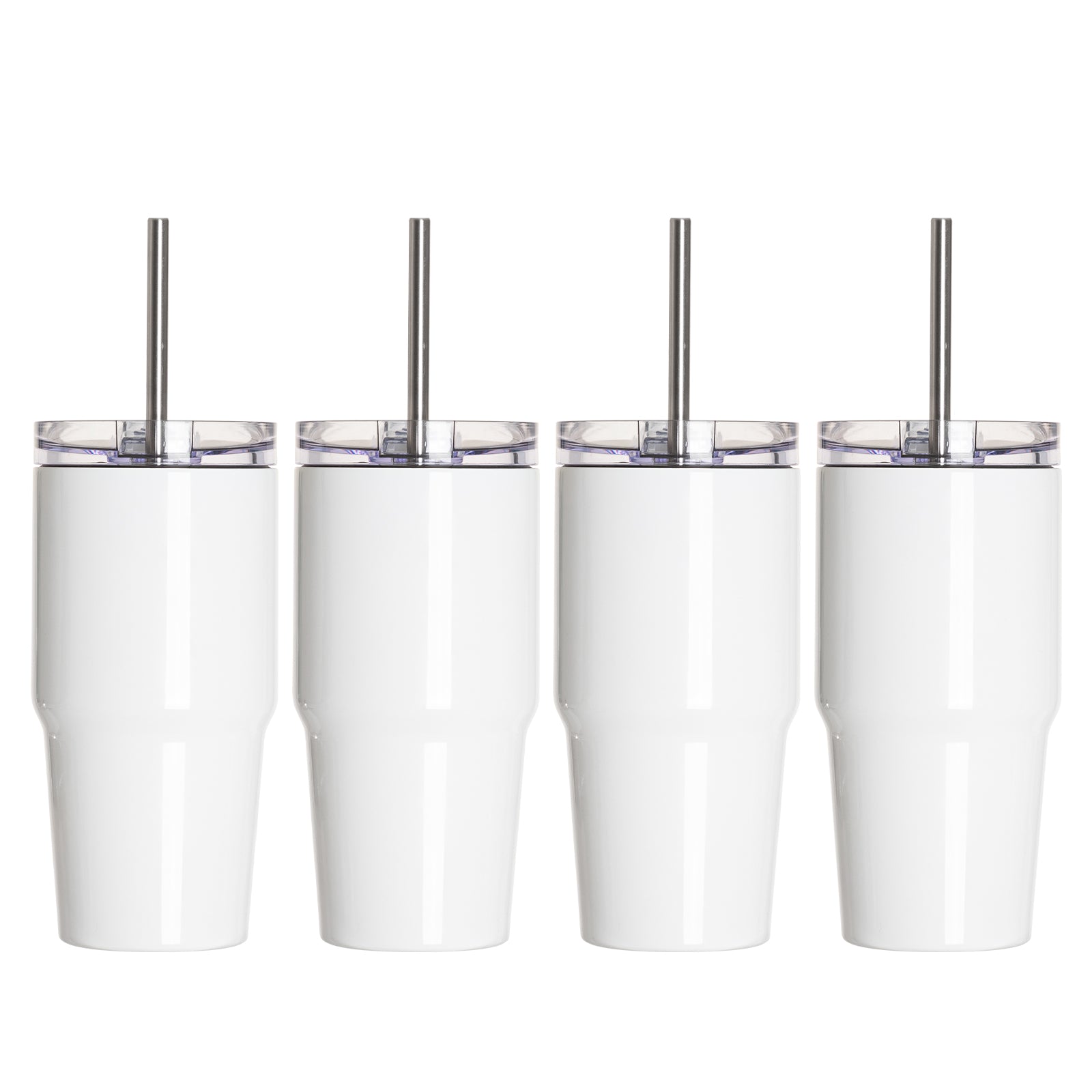 Sublimation Skinny Straight Tumbler Bottles White with Screw Top Handle Cap and Straw 20 oz 4 Pack