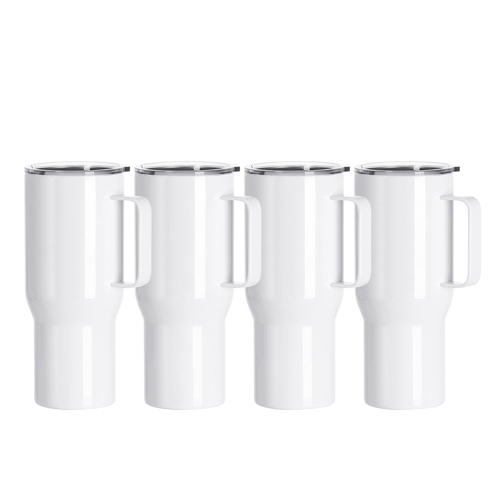 Sublimation Travel Tumblers White with Handle, Metal Straw and Screw Top Leak-Proof Slide Lid 30 oz 4 Pack