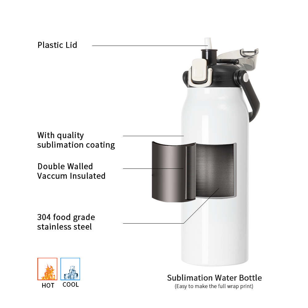 Sublimation Large Water Bottles White with Flip Lock Handle Cap and Pr –  PYD LIFE