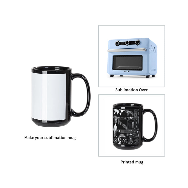 Sublimation Ceramic Coffee Mugs Black with White Patch 15 oz 8 Pack