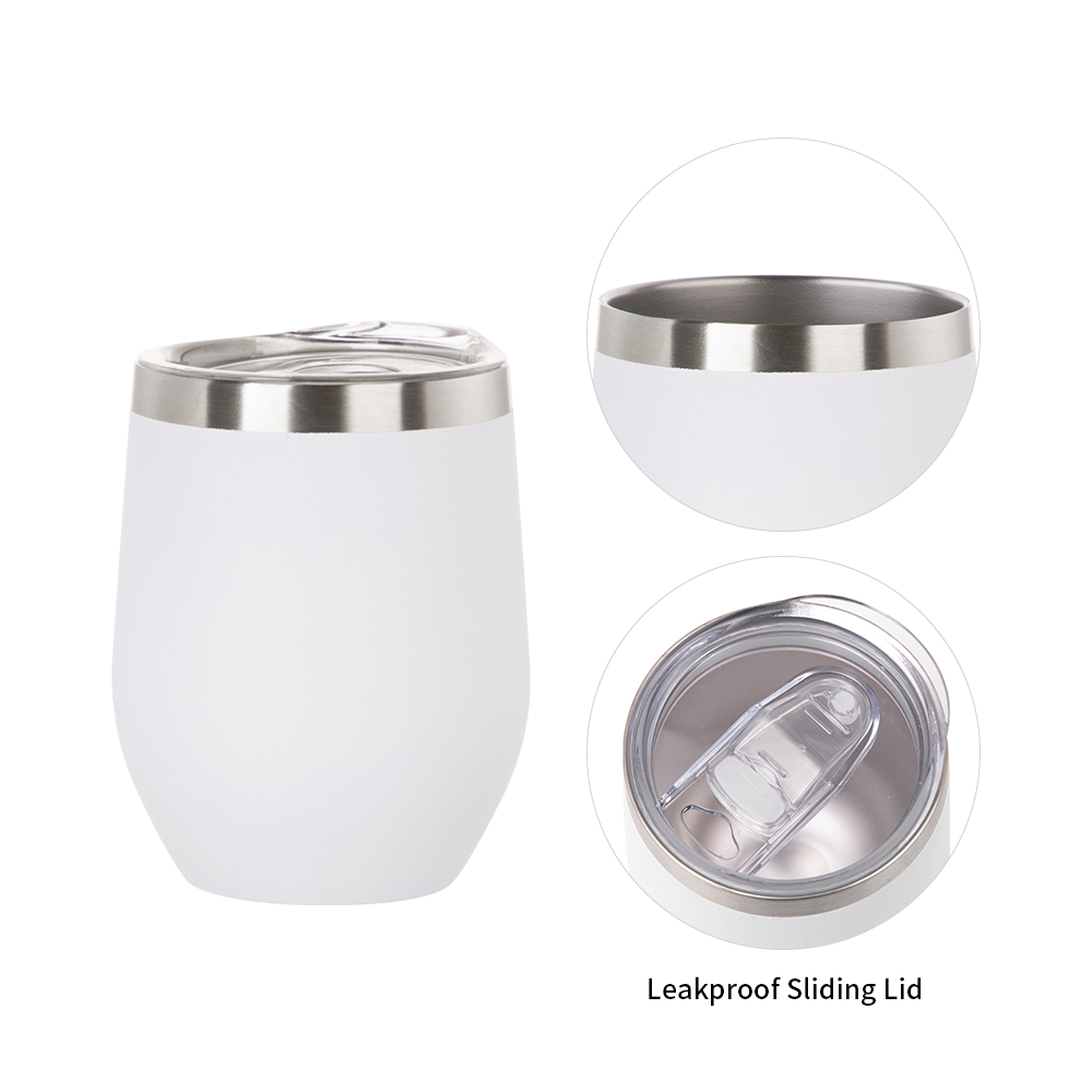 Wholesale Sublimation Wine Tumbler Cups Glossy White with Direct Drink Lid  12oz 48 Pieces