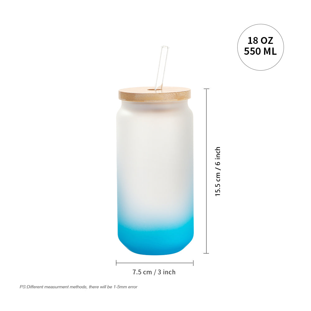 Sublimation Glass Beer Can Frosted Gradient Color with Bamboo Lid and Glass Straw 18 OZ 6 Pack