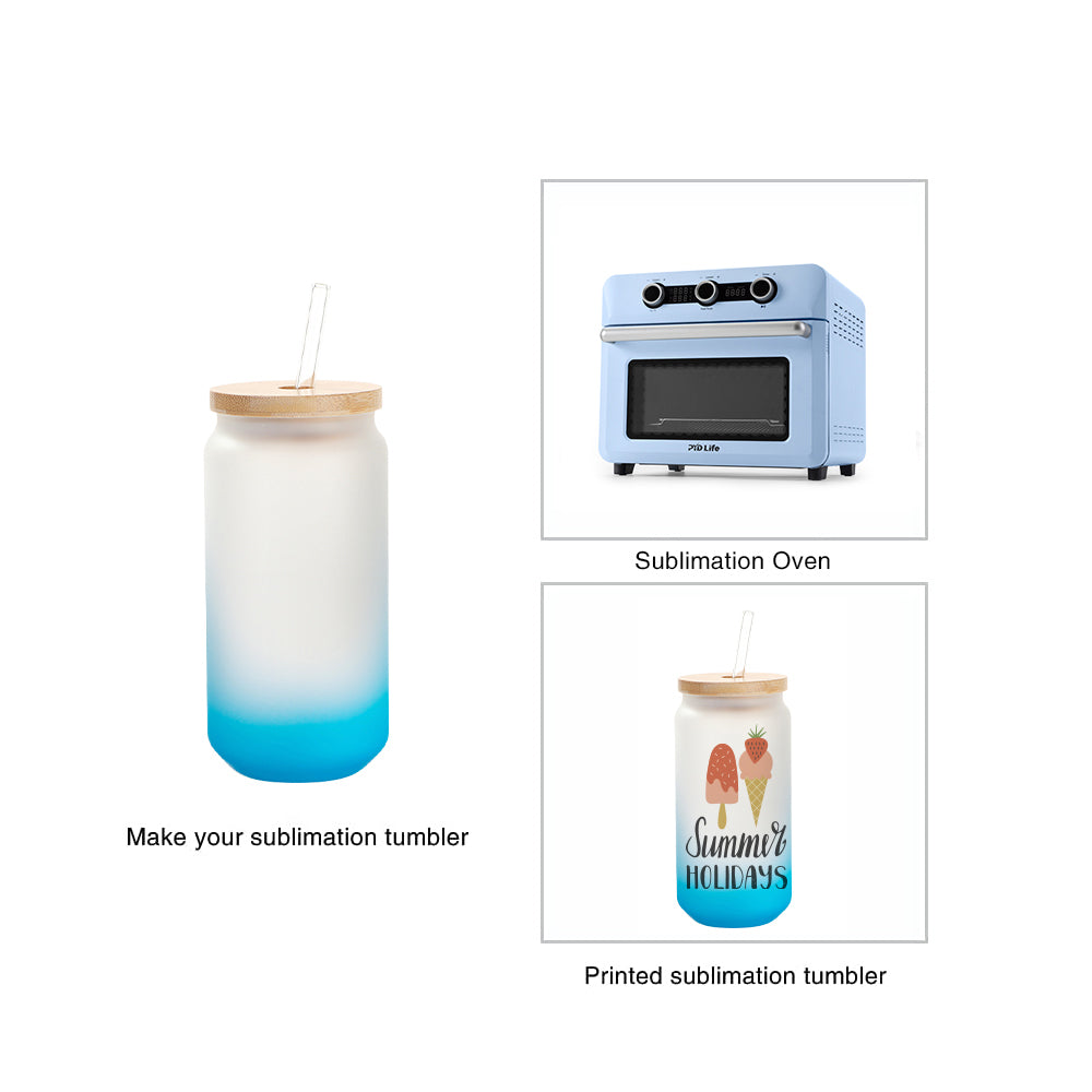 Sublimation Glass Beer Can Frosted Gradient Color with Bamboo Lid and Glass Straw 18 OZ 6 Pack