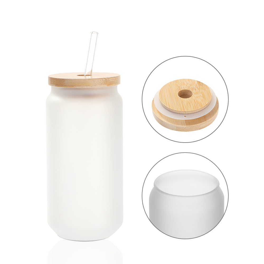 PYD Life Sublimation Blanks Glass Can Bulk Buy 18 oz Frost White Tumbler with Bamboo Lid and Glass Straw 18oz / Frost White / 1 Box/6pcs