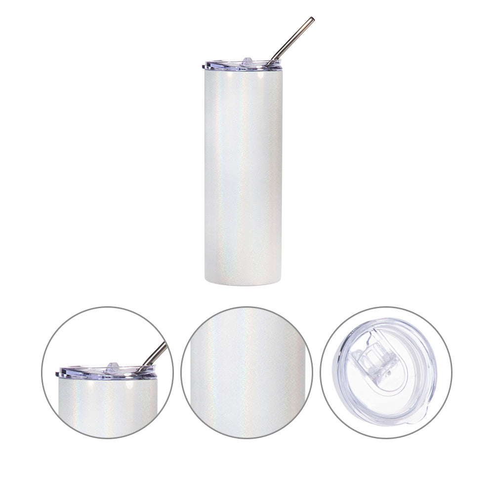 Zopeal 10 Pcs Glitter Sublimation Tumblers Blanks 20oz Skinny Straight  Silver Insulated Stainless Steel Tumbler with Lid and Metal Straw for Press