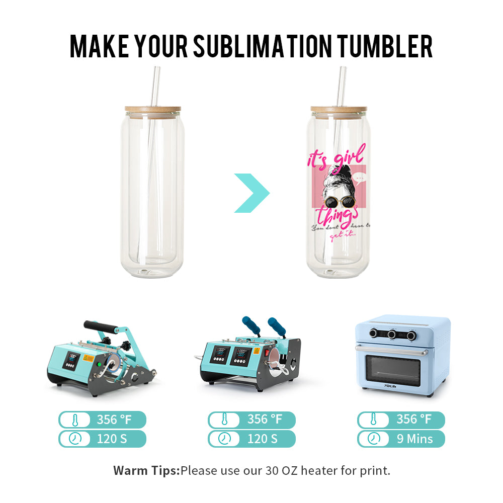 Sublimation Glass Can Double Wall With Bamboo Lid And Glass Straw 15 oz 6 Pack