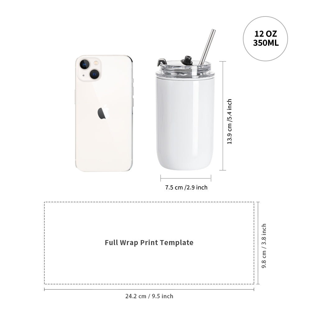 Wholesale 12 OZ Sublimation Kids Tumblers Blanks White Cups Stainless Steel Coffee to Go Travel Tumblers with Lid and Metal Straw 8 Pack & 24 Pack & 48 Pack