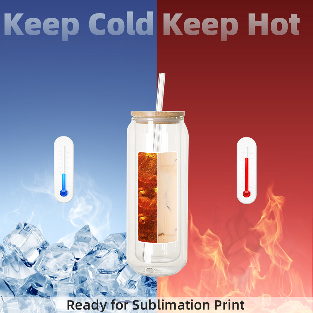 Sublimation Glass Can Double Wall With Bamboo Lid And Glass Straw 15 oz 6 Pack